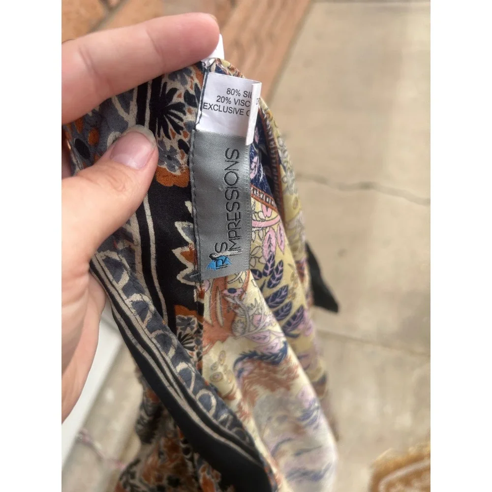 Impressions Silk‎ Blend Wrap Skirt Floral Geometric Midi Boho Versatile  Artsy M